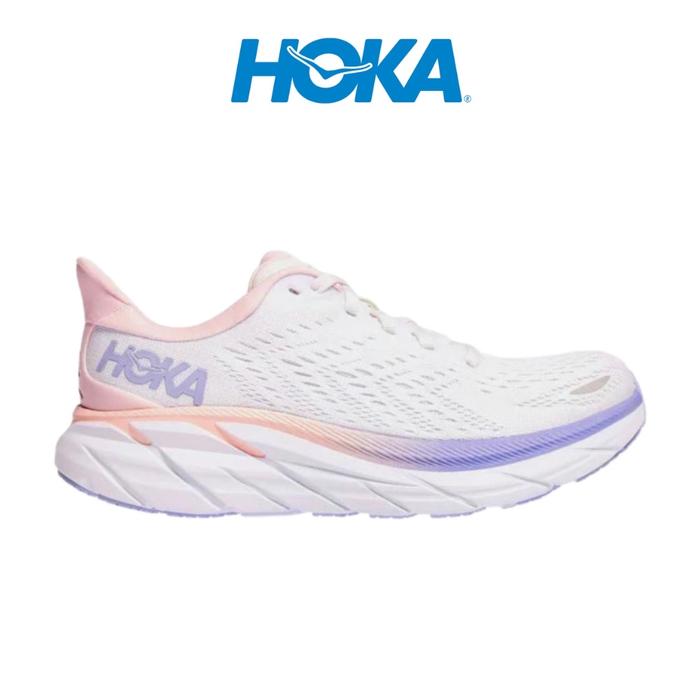 Hoka Clifton 8 Women's White Purple Original 100% Free kaos kaki (BNIB) Merah Casual Shoes Sneakers 