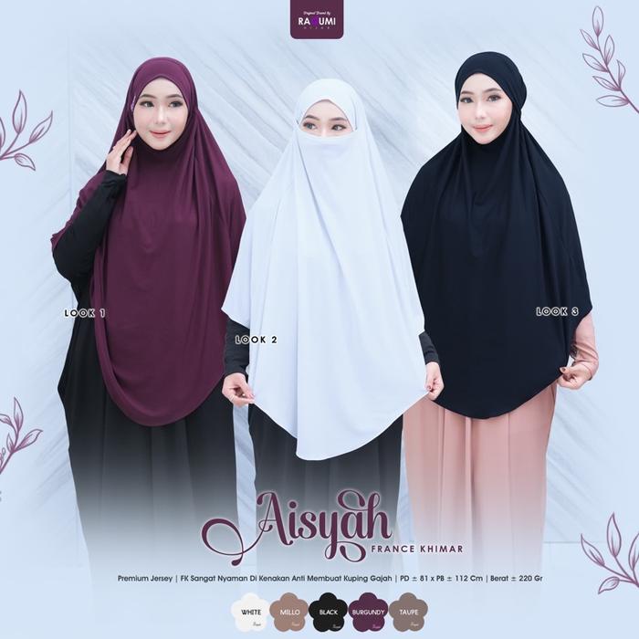 AISYAH FRECH KHIMAR ORIGINAL BY RAQUMI HIJAB / JILBAB JUMBO PREMIUM JERSEY / 3 IN 1 STYLE