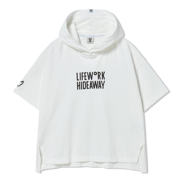 LIFEWORK - Woman Pigment Logo Cuffed Sleeve Hoodie White - Atasan Hoodie Putih Wanita