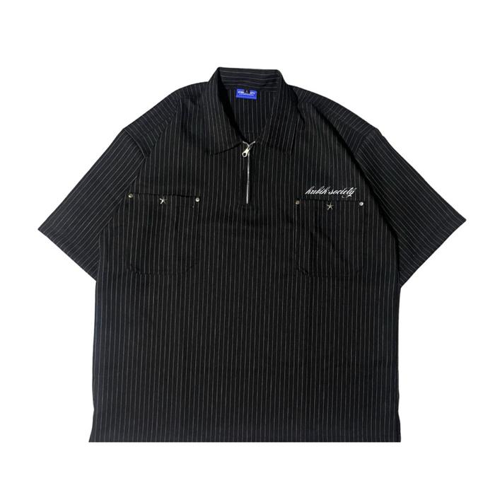 Kubik Society Zipper Shirt Stripe - Wabash Salur Kemeja Lengan Pendek Zipper
