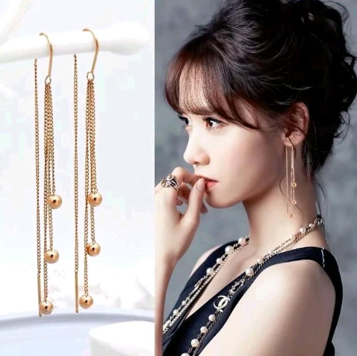 anting jurai panjang bola-bola model korea Perempuan Hadiah Emas