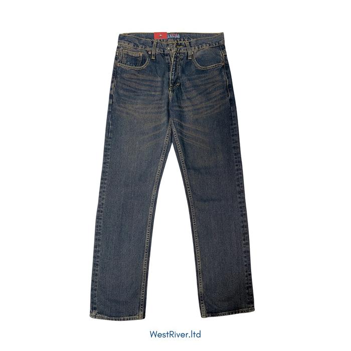 Ravens -Celana Jeans pria Semi Gombrong dengan aksen selvedge Panjang Denim Dewasa Cowok