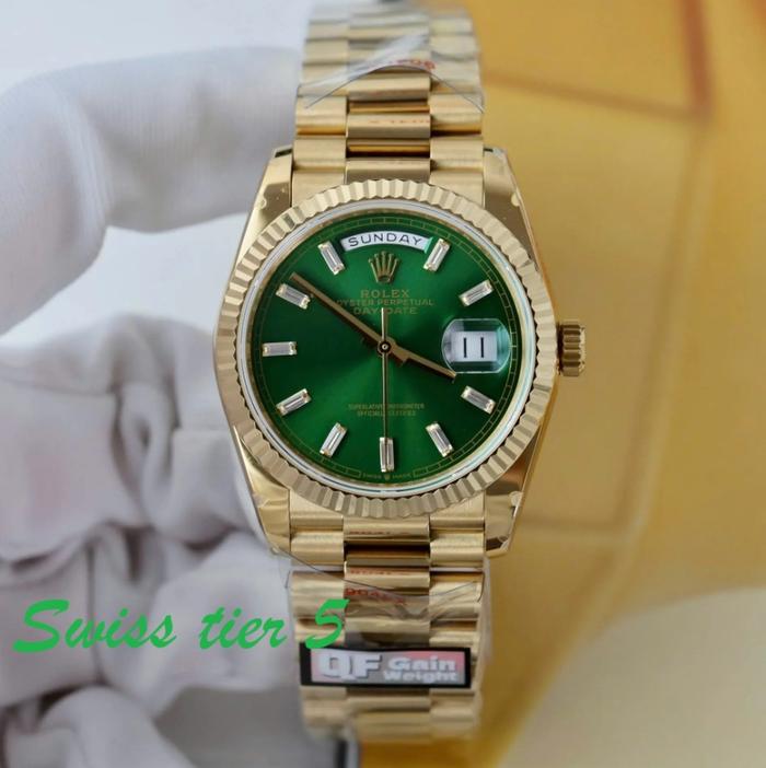 JAM TANGAN SWISS TIER 5RolexDay-Date Replica Watch Green Dial QF Factory 36mm