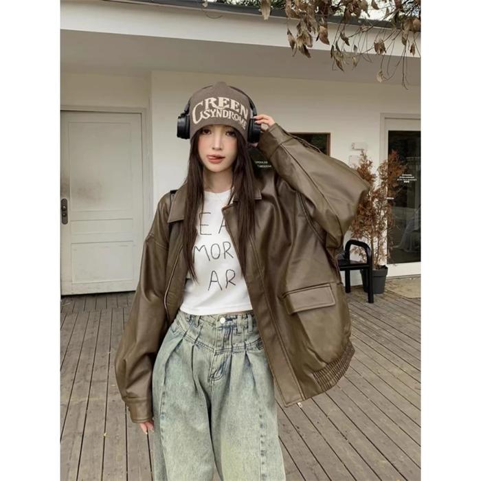 ETHEL COUTURE - Nyx Leather Jacket / Luaran Outer Wanita Jaket Kulit Oversize Besar Streetwear Keren