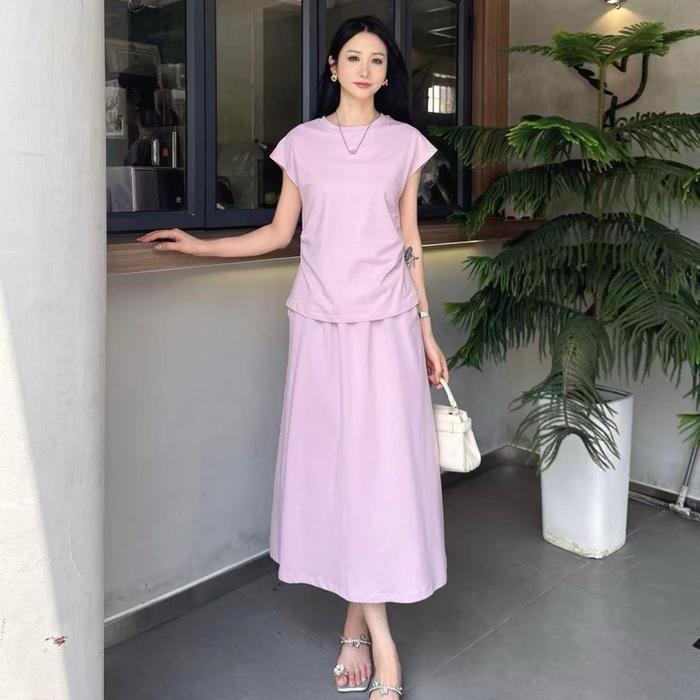 4161 HJ ONE SET ATASAN BAJU KAOS SET ROK PANJANG WANITA BKK SETELAN