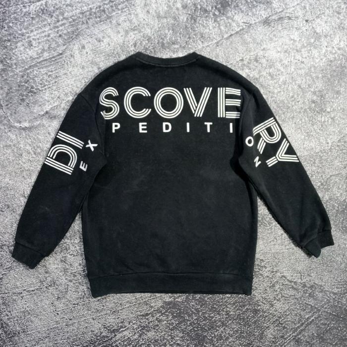 Jaket crewneck pria DISCOVERY big logo sablon belakang hitam casual murah size L