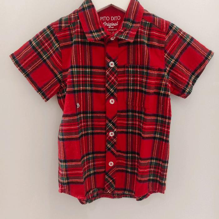 PitoDito Kemeja Anak Lengan Pendek Motif Plaid Merah by PitoDito Original