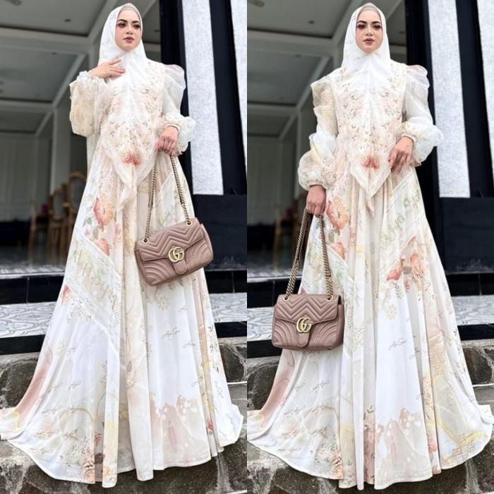 Angela Raya Mom Ibu Series Syari Putih Umroh Haji by Alya Syari Branded READY RUMAH GAMIS SURABAYA