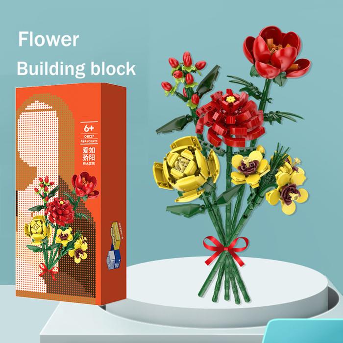 Mini Bouquet Lily Sunflower Rose Building Block Flower DIY Creative