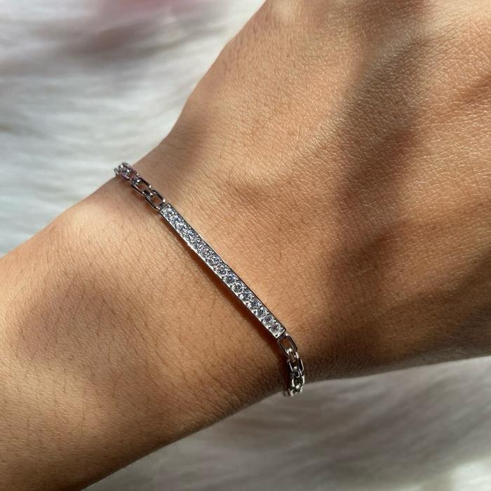 Gelang rantai mas putih plat permata