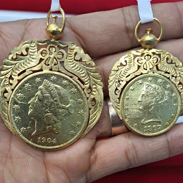 Liontin Ringgit Rupiah Tempahan Lapis Emas Berputar Ap