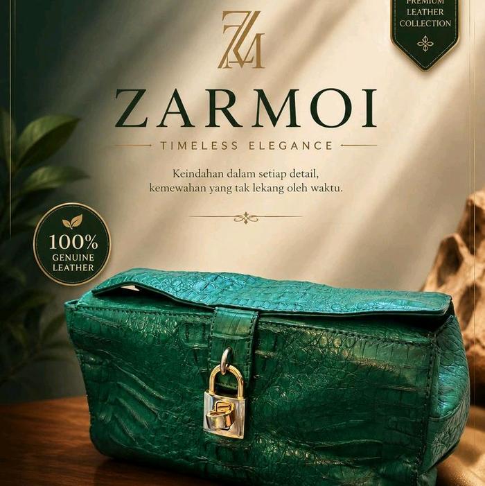 Zarmoi Tas Leather Premium Koleksi Timeless Elegance 100% Kulit Asli Hijau Tua dengan Detail Mewah