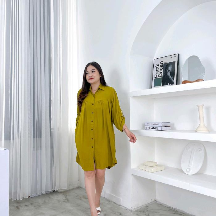 Dres Tunik Jumbo Wanita Polos Hijab style Kancing Kerah