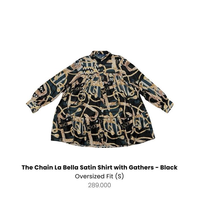 Benang Jarum The Chain La Bella Satin Shirt With Gathers Black Oversized Fit S untuk Pakaian Wanita