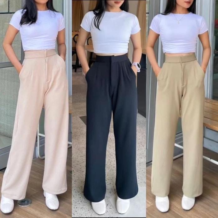Cozie Pants By Olive -  knit celana highwaist panjang Wanita Kulot Rib Premium / Celana Panjang Styl