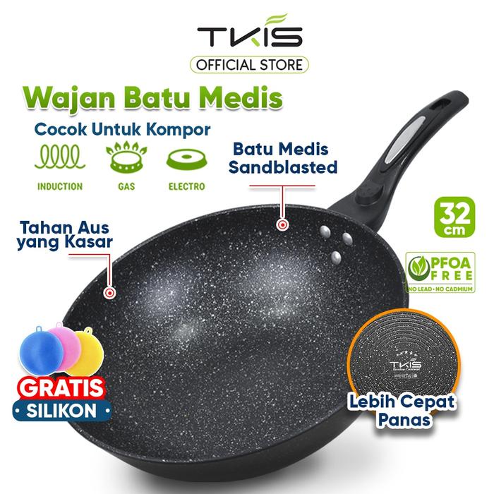 SIAPKIRIM TKIS Wokpan Batu Medis 32cm Wajan Penggorengan Panci Anti Lengket TK-822A01 READY STOCK
