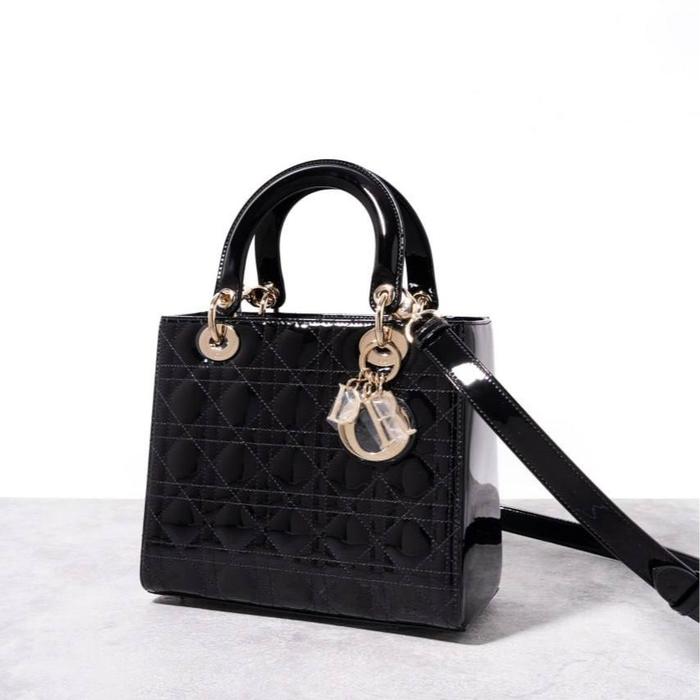 Lady dior medium bag patent leather  Black