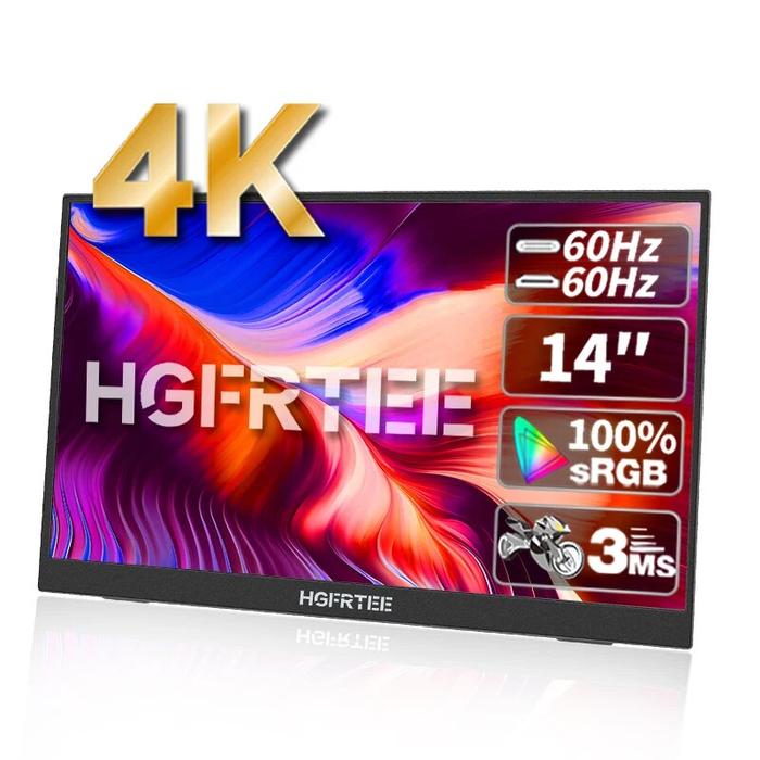HGFRTEE 14inch 4K Portable Monitor 3840*2160 100%SRGB ADS-IPS Extended Display with Bracket For PC L