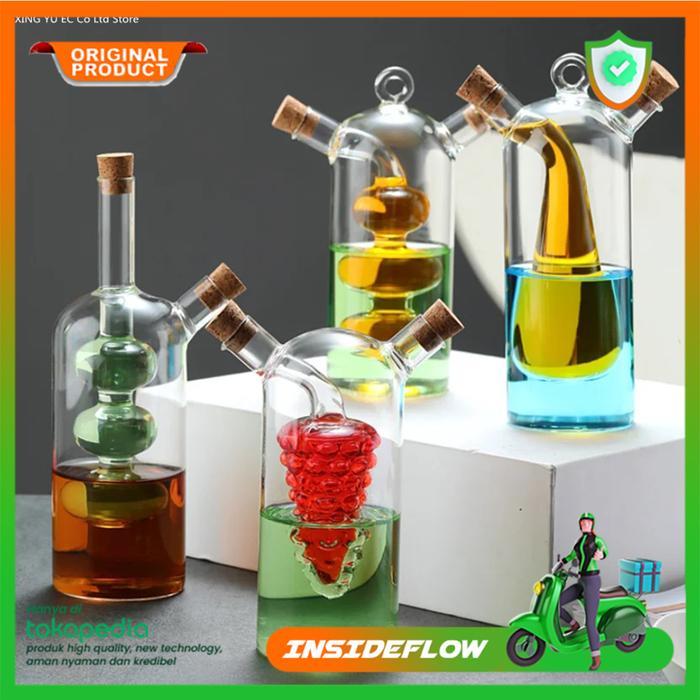 Botol Kaca Tempat Wadah Minyak Goreng Saus Kecap Double Layer Klasik Dua Lubang Antik