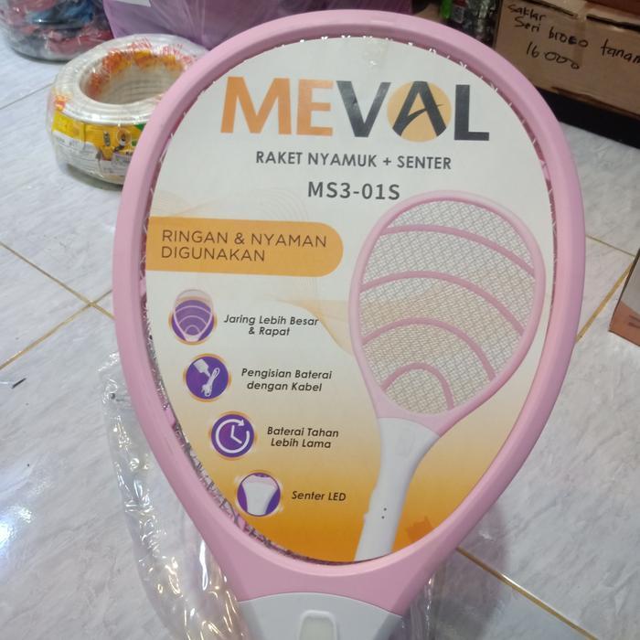 Meval Raket Nyamuk + Senter LED + Kabel Charger / Raket Nyamuk