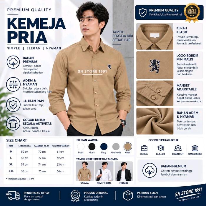 Kemeja Lengan Panjang GI0RDAN0 Katun Oxygen bahan nyaman dan adem || Kemeja Lengan Panjang Casual Pr