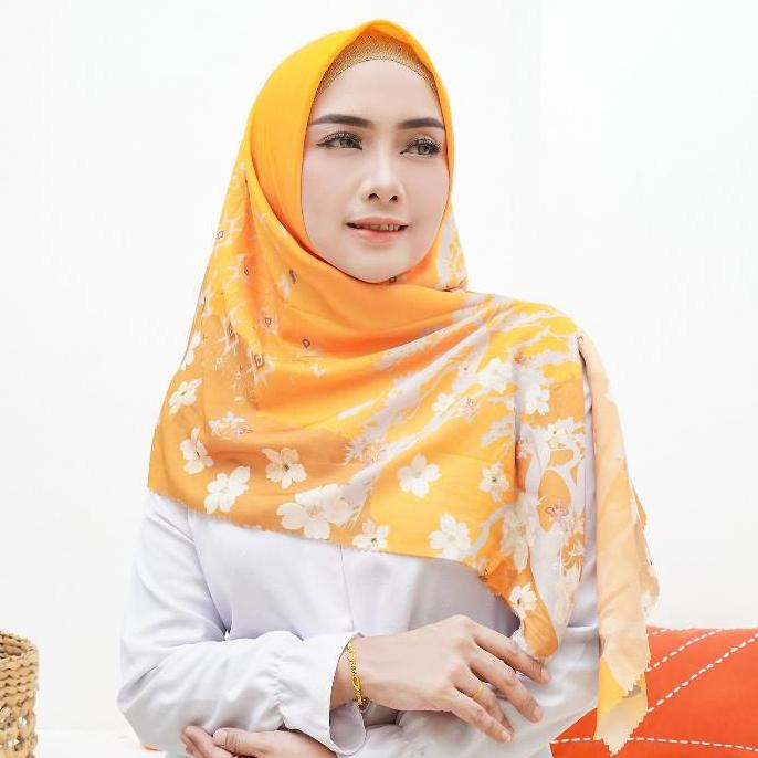 [KV20 KUNING KUNYIT SOFT ORANGE] Kenes Scarf Hijab Kerudung Segiempat Voal Spesial Premium Motif Abs
