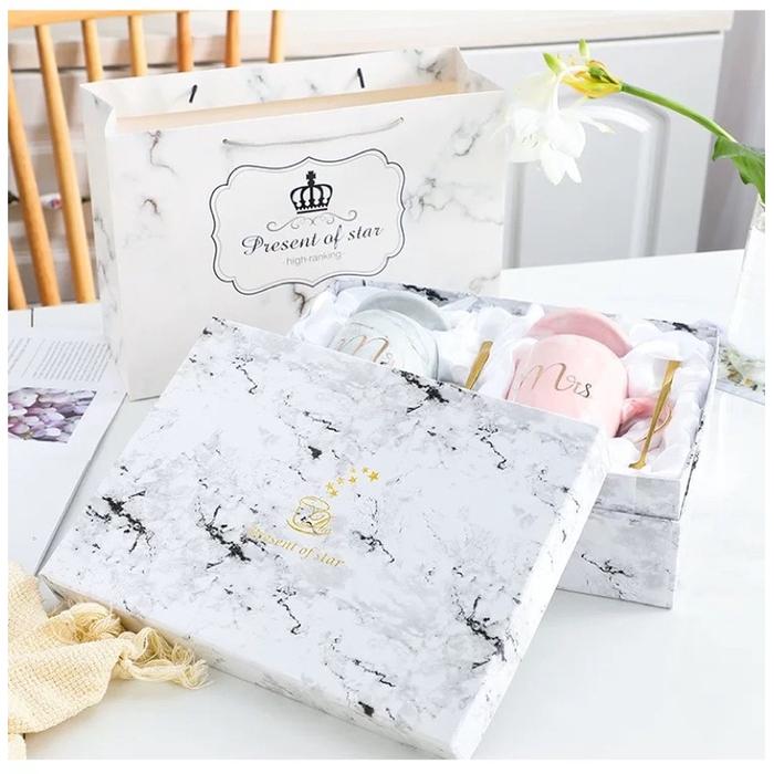 Ready Gelas Marble / Mug Marble Mr Mrs Polos Pink Abu Mug Couple Mug Satuan Box Packaging Murah