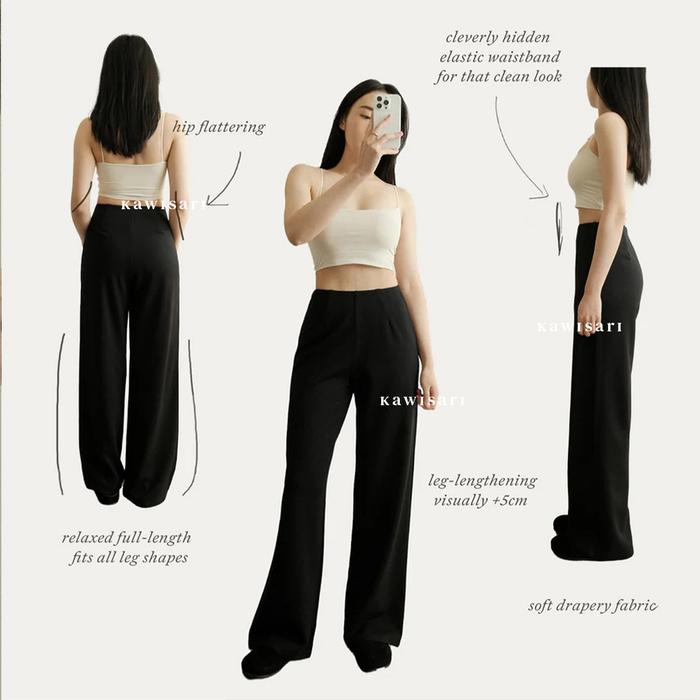 Kawisari - Loui Loose Pants Scuba - Kulot HW Celana Anti Kusut Premium - Kantor Formal nita - H h is