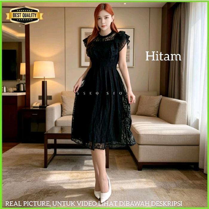 Classy Gaun Anak Perempuan 12-18thn Chiko Premium Blouse Gaun Remaja Midi Dress Hitam
