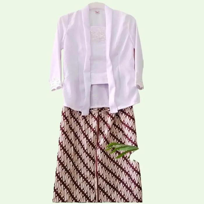 Setelan Kebaya Anak Perempuan Model Kutu Baru Warna Putih
