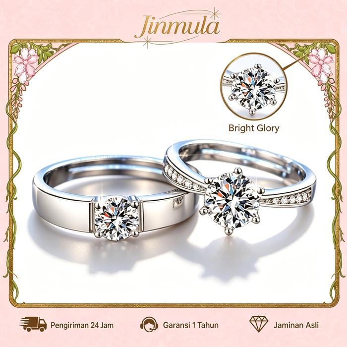 Cincin Couple Jinmula Moissanite 'Bright Glory' Premium Adjustable Rings