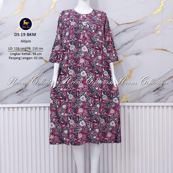 Batik Kuda Mas Daster 19 Lengan 3/4  | Daster 3 Kancing Depan Busui Di Bawah Lutut Rayon Motif Tebal