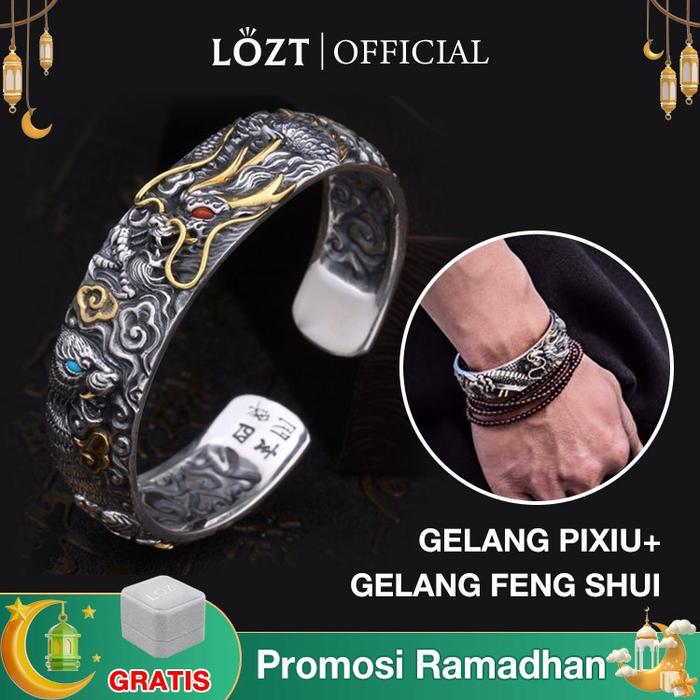 【Toko resmi】LOZT Gelang Naga Gelang Pixiu Gelang Feng Shui Gelang Titanium Pria Dengan Gelang Retro 