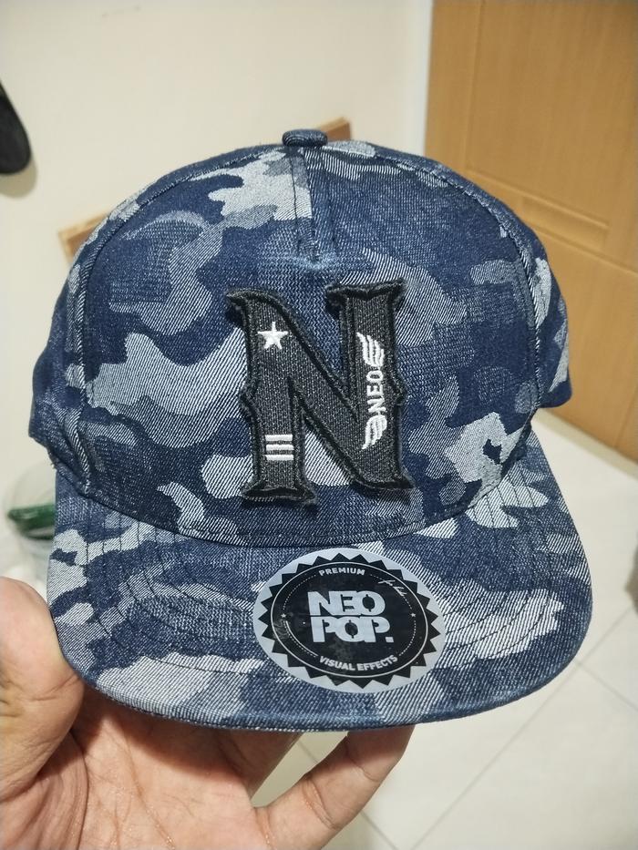 Topi anak neopop logo N thrift warna biru army ukuran 47 cm