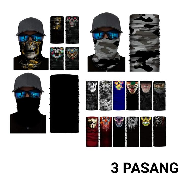( Masker Baff ) 3 PCS Baff Hitam Polos dan Motif, Masker Baff Multifungsi