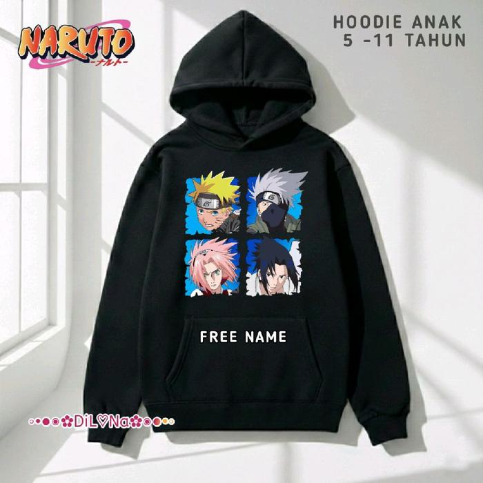 Dilona Collection Jaket Sweater Hoodie Anak Unisex Usia 5-11 Tahun Fashion Kids Gambar Anime Naruto 