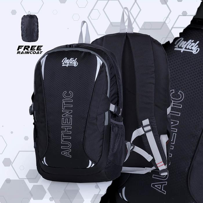 Inficlo Tas Ransel Pria Free Raincoat Kapasitas 25 Liter Warna Hitam Ukuran 29 x 14 x 44 cm Bahan Co