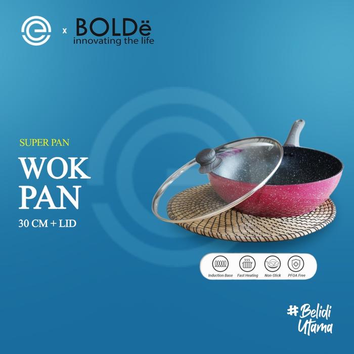 BOLDe SUPER PAN - Panci Wok 30 Cm + LID - BLACKPINK
