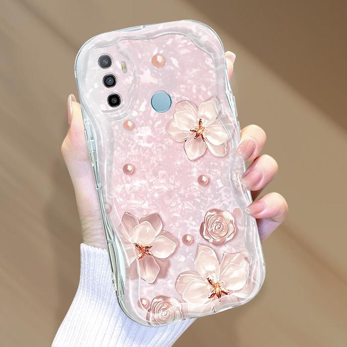 OPPO A33 A53 2020 Untuk Hp Casing Phone Case Handphone Soft Crystal Flowers Kesing Cream Cassing