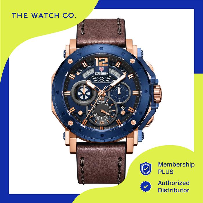 Jam Tangan Expedition Chronograph Men Blue Stainless Steel Two-tone Rose Gold & Blue Stainless Steel