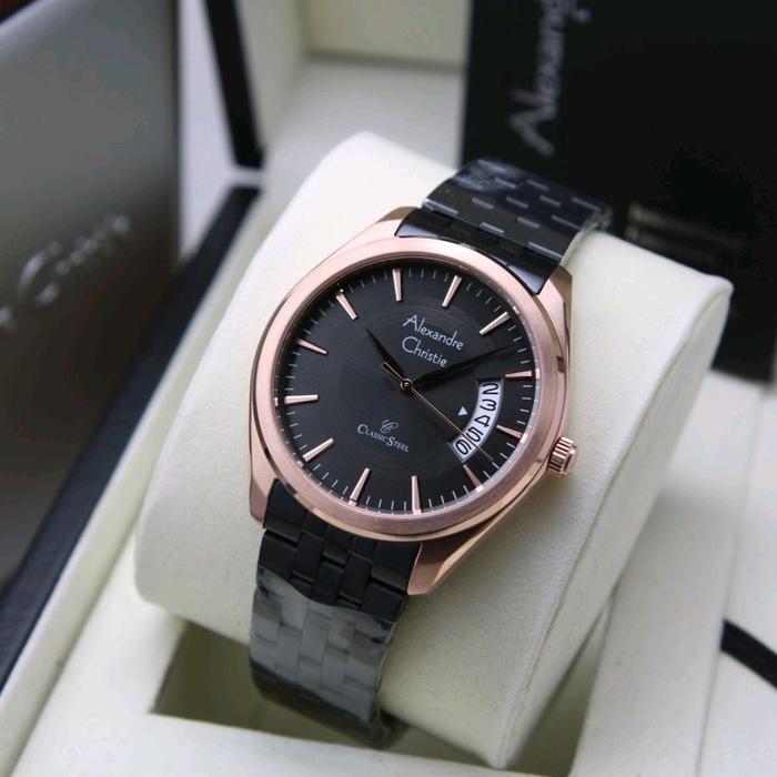 ALEXANDRE CHRISTIE AC 8674 MD BLACK ROSE GOLD / jam tangan alexandre christie ac8674 md black rose