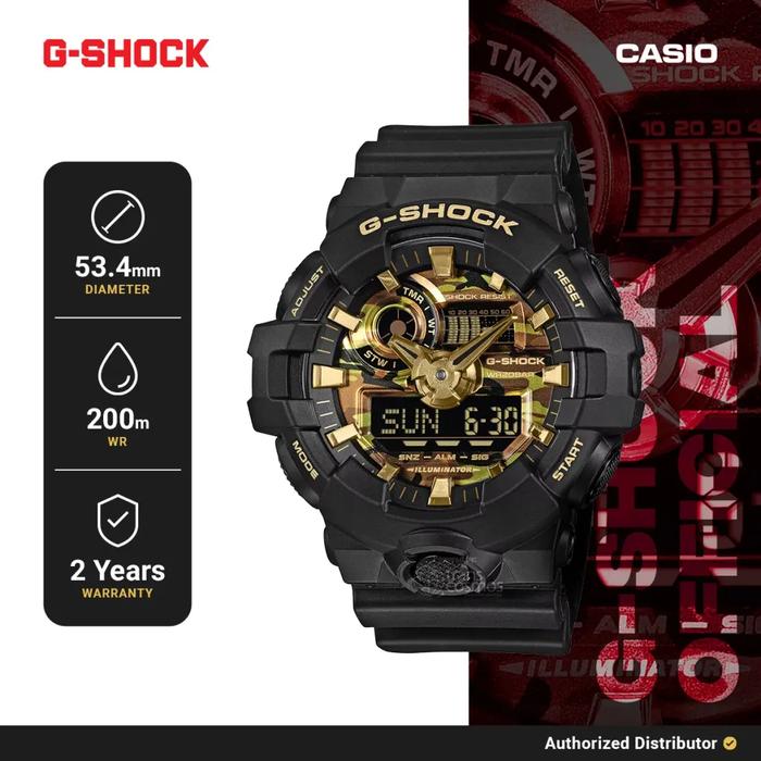 G-Shock Bold Camo GA-700 Series GA-700CF-1ADR Jam Tangan Pria Analog Digital Resin Black Gold Origin