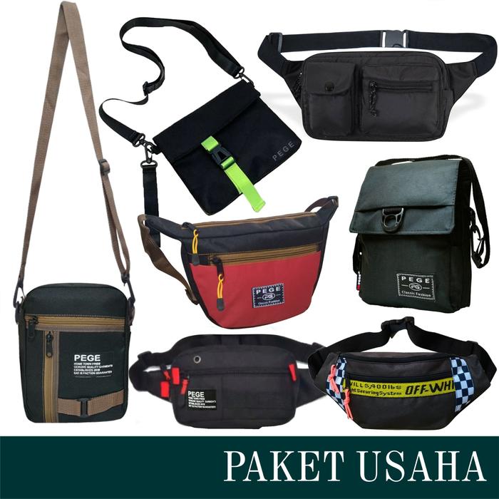 Paket Usaha Tas Pria PEGE Selempang Waistbag Slingbag - PG USAHA MPL