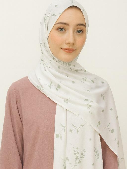 Pasmina Motif Bunga Pink Premium | Pashmina Rayon Adem | Hijab Panjang Flowly Anti Licin