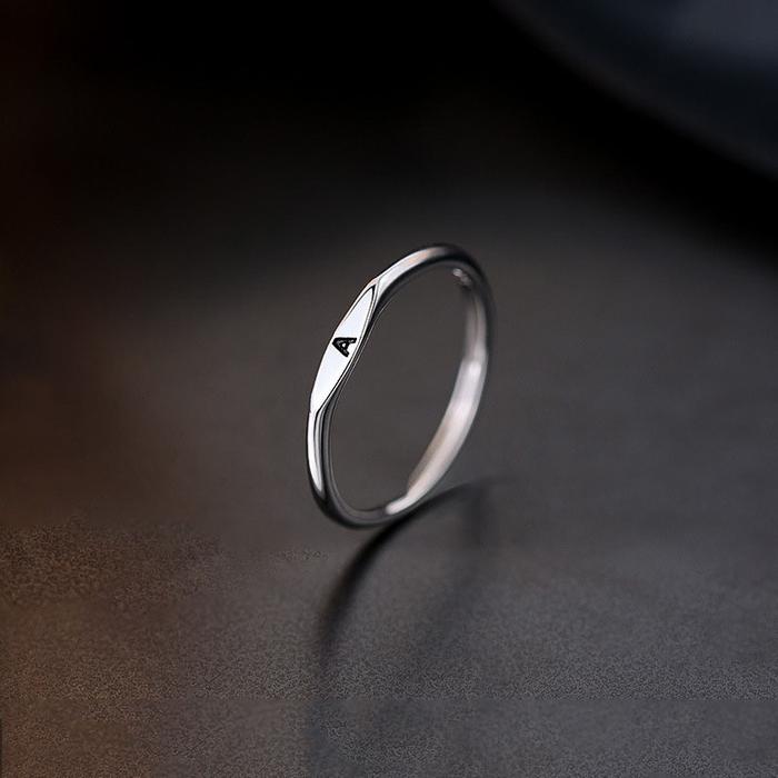 Fashion 925 Sterling Silver English Alphabet Ring Simple Style Personalized Name Initial Ring Birthd