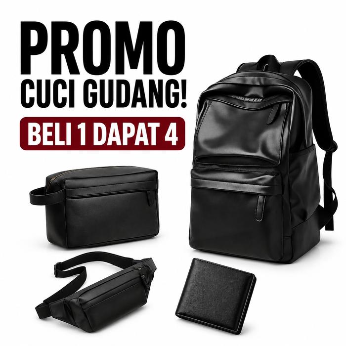 Highmore Premium Backpack Set 4in1 – Tas Ransel Pria Waterproof Elegan | Bonus Waist Bag, Pouch & Do