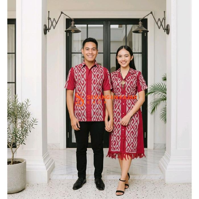 COUPLE DRESS TENUN ETNIK TORAJA MERAH / BAJU NATAL PASANGAN TENUN /DRESS TENUN TROSO NATAL / DRESS T