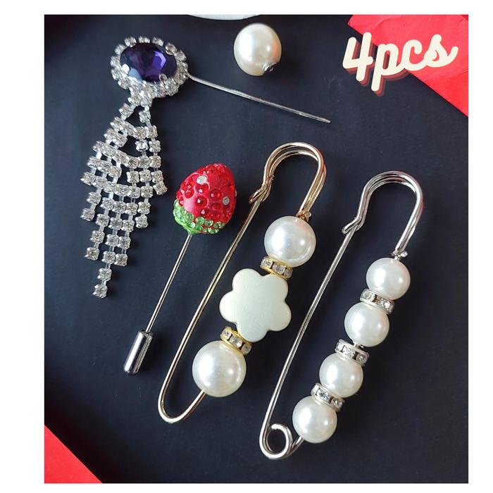 Set Bros Pin Hijab Tuspin Peniti Jilbab Aksesoris Kerudung Paket Grosir Panjang Cantik Silver Wanita