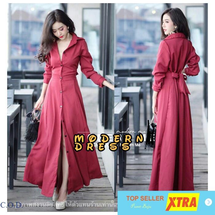 Baju Dress modern red RO Dress Wanita twiscont merah Kekinian Tiktok shop Fashion Muslim Ramadhan Le