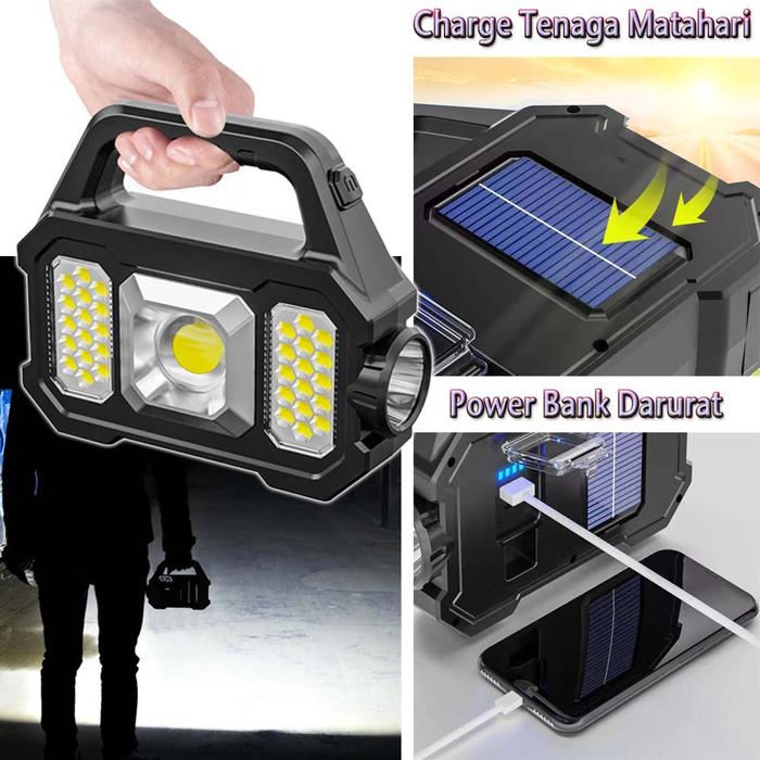 Senter Camping tenaga surya bisa Carger HP Lampu LED Solar Power Recharge cas ulang tenaga matahari 